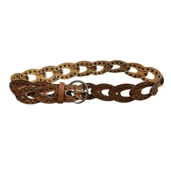 Y2k Belt Faux Leather Brown Metal Buckle Adjustable - Picture 1 of 4